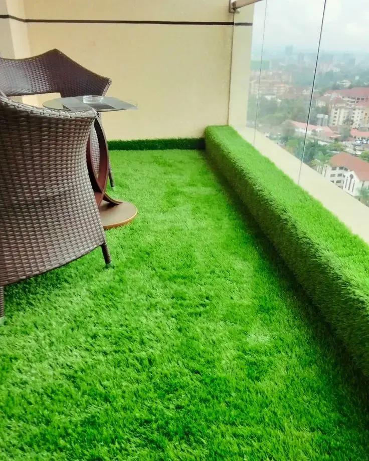 Artificial grass laid on a balcony floor