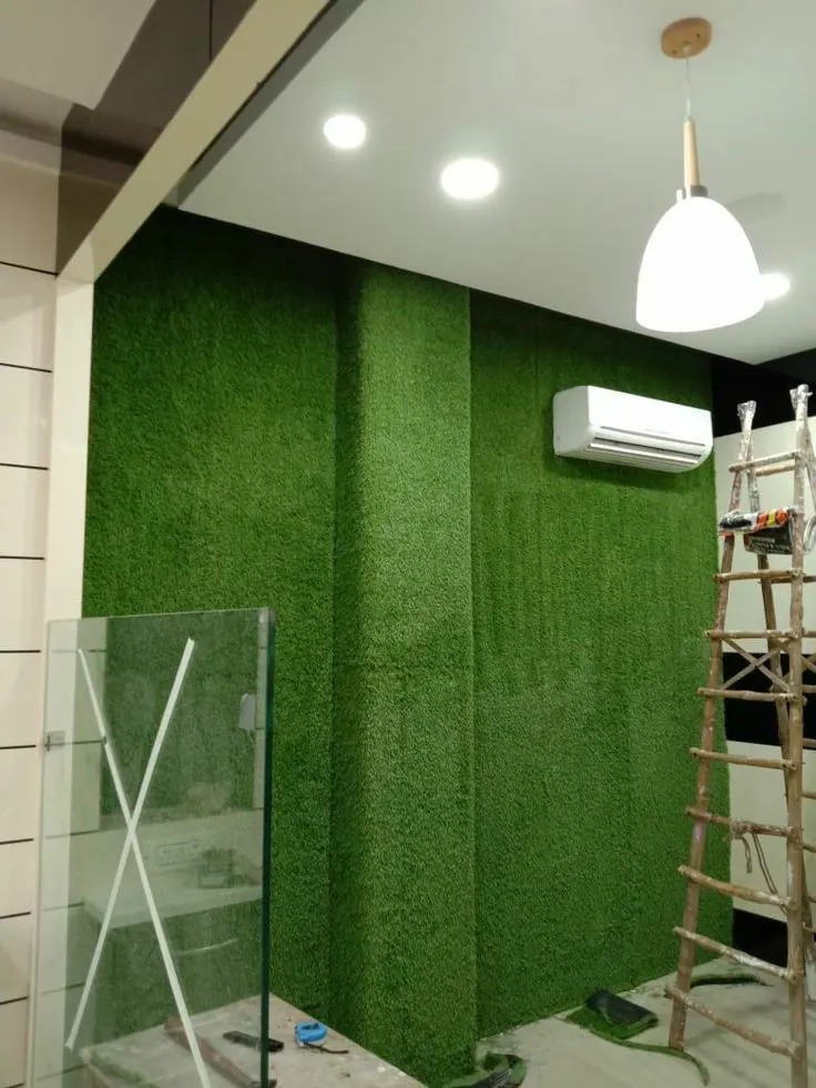 Dense-pile artificial grass close-up Dense-pile artificial grass close-up
