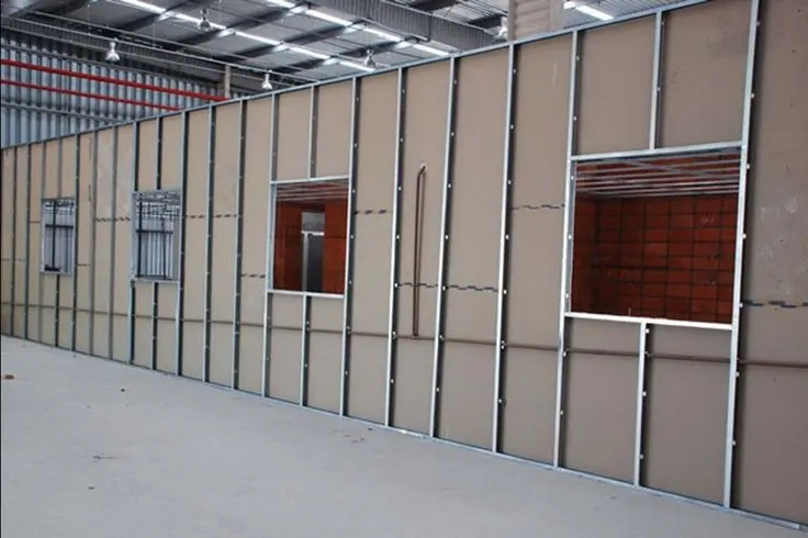 Full-length gypsum partition wall with window and door openings framed in Full-length gypsum partition wall with window and door openings framed in