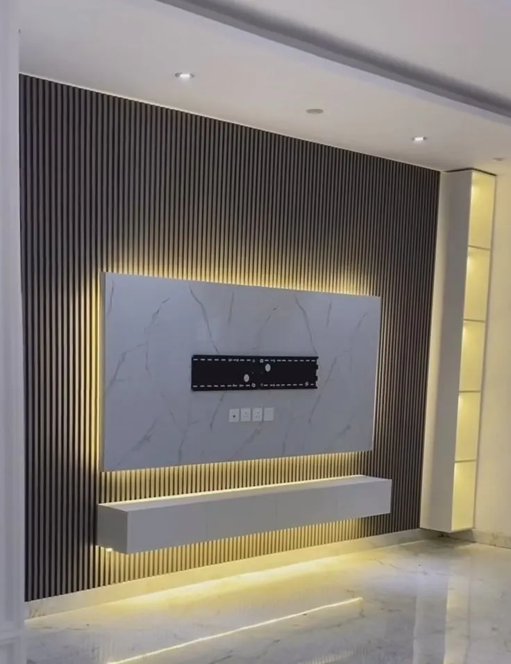 TV unit with LED backlit panelling TV unit with LED backlit panelling